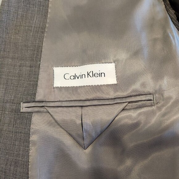 VTG Calvin Klein Mens Gray 100% Wool Blazer Sport Coat Suit Jacket Sz 42L Lined - Picture 8 of 16